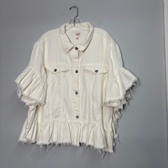 Hayden Los Angeles Jackets & Blazers - Hayden Los Angeles White Ruffle Short Sleeve Denim Jacket 1XL/2XL NWOT Boutique